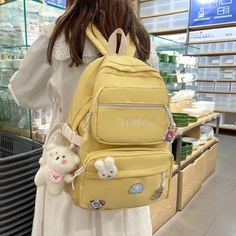 Cute Girl Travel Badge Pin Backpack Book Trendy Women School Bag Lady Kawaii College Backpack Fashion Female Laptop Student Bags