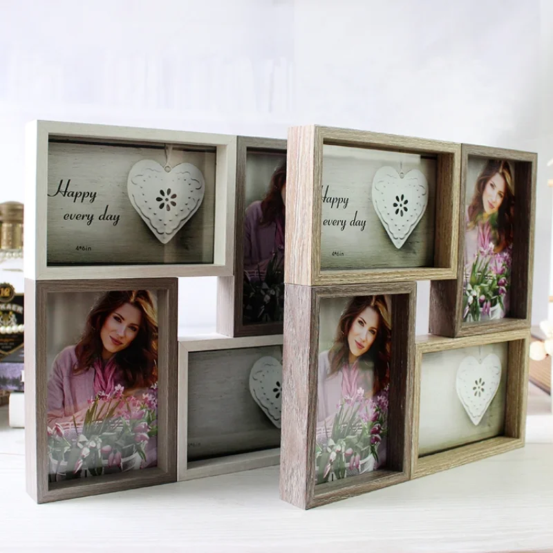 

Creative Photo Frame Living Room Bedroom Decoration, Wall Hanging, Table Layout, Dual Use 4-grid 6-inch Splicing Combo Frame