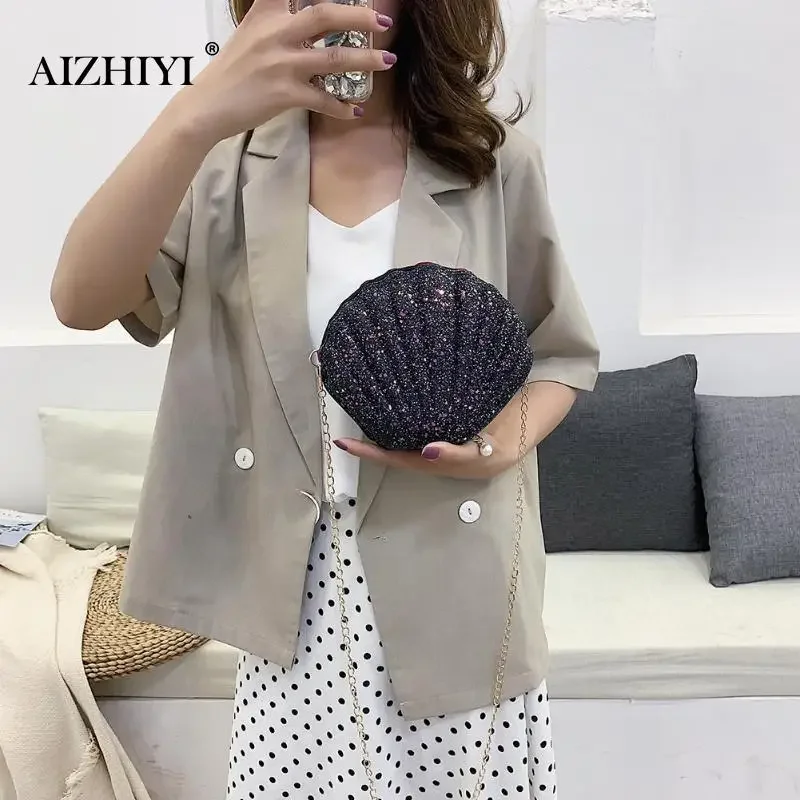 Women Shoulder Handbags Shell Bag Chain Cute Sequins Small Bag Phone Money Pouch Zipper Crossbody Bags for Women Bolsa Feminina crossbody bag women handbags