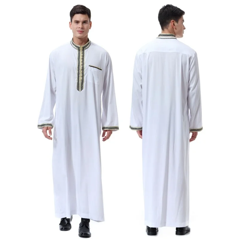 2023 Fashion Jubba Thobe for man muslim Clothing Adult Dubai Kaftan Appliques long Sleeve Islamic Man Plus Size Saudi Arab Robe
