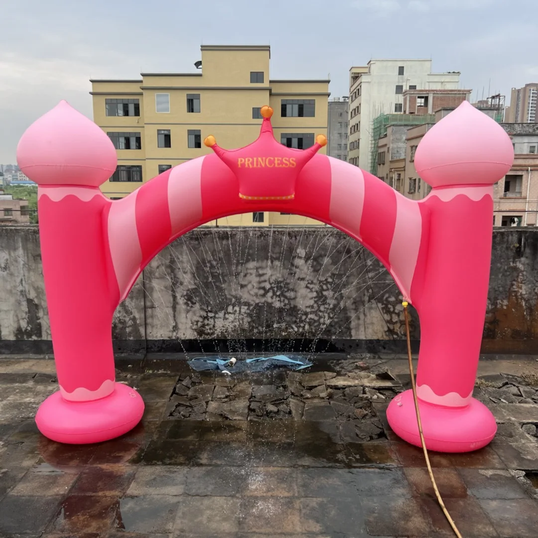Pink Princess Castle Inflatable Arch Water Spray Kids Sprinkler Play Toys Archway for Summer Inflatable Outdoor Lawn Pool Toy