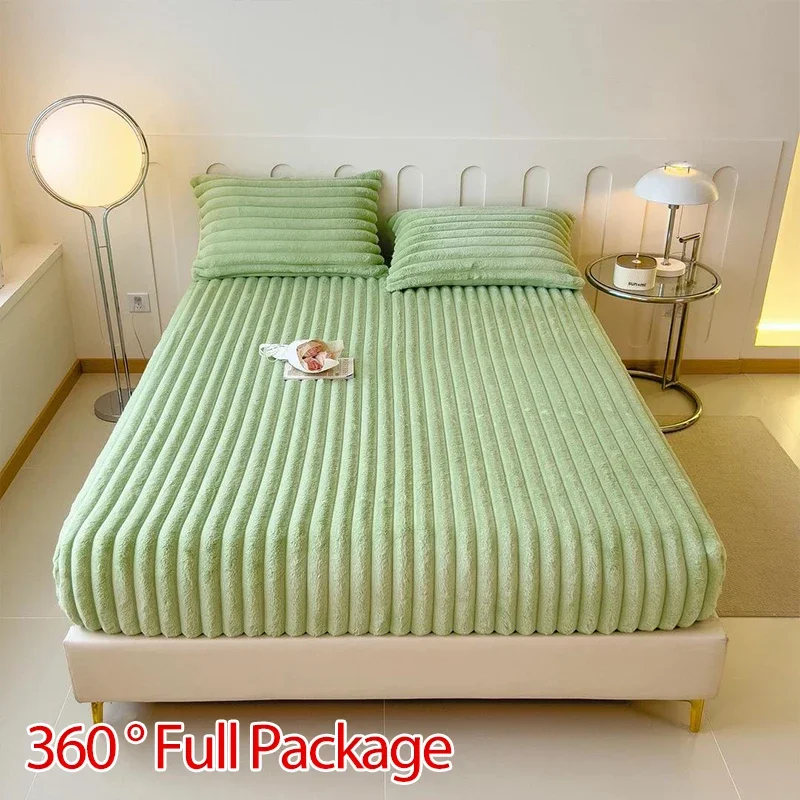 Thicken Plush Mattress Cover Bed Sheet Pad Protector Winter Warm Soft King Queen Quilted Bed Fitted Sheet Decor 90/120/150x200cm 3