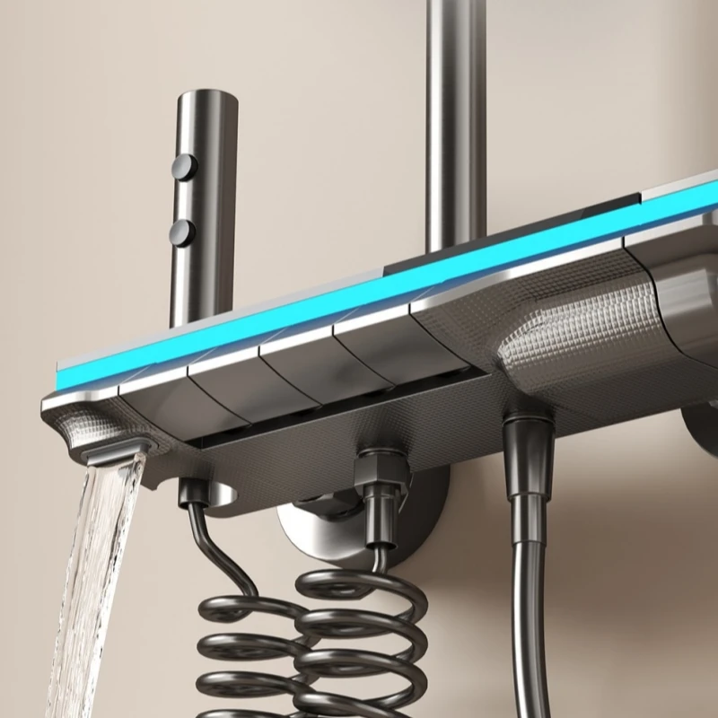 Hot Cold Mixer Shower System Bathroom Shower Faucet Set Wall-mounted Temperature Digital Display 4 Functions Shower Set 5
