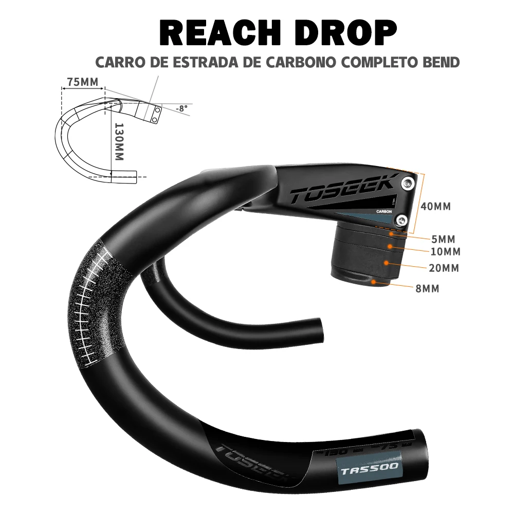 Bicycle Handlebar TOSEEK Road Bicycle Handlebar Ultralight Carbon Integrated Gravel Bent bar 28.6mm With Bike Computer Holder Cycling Accessories
