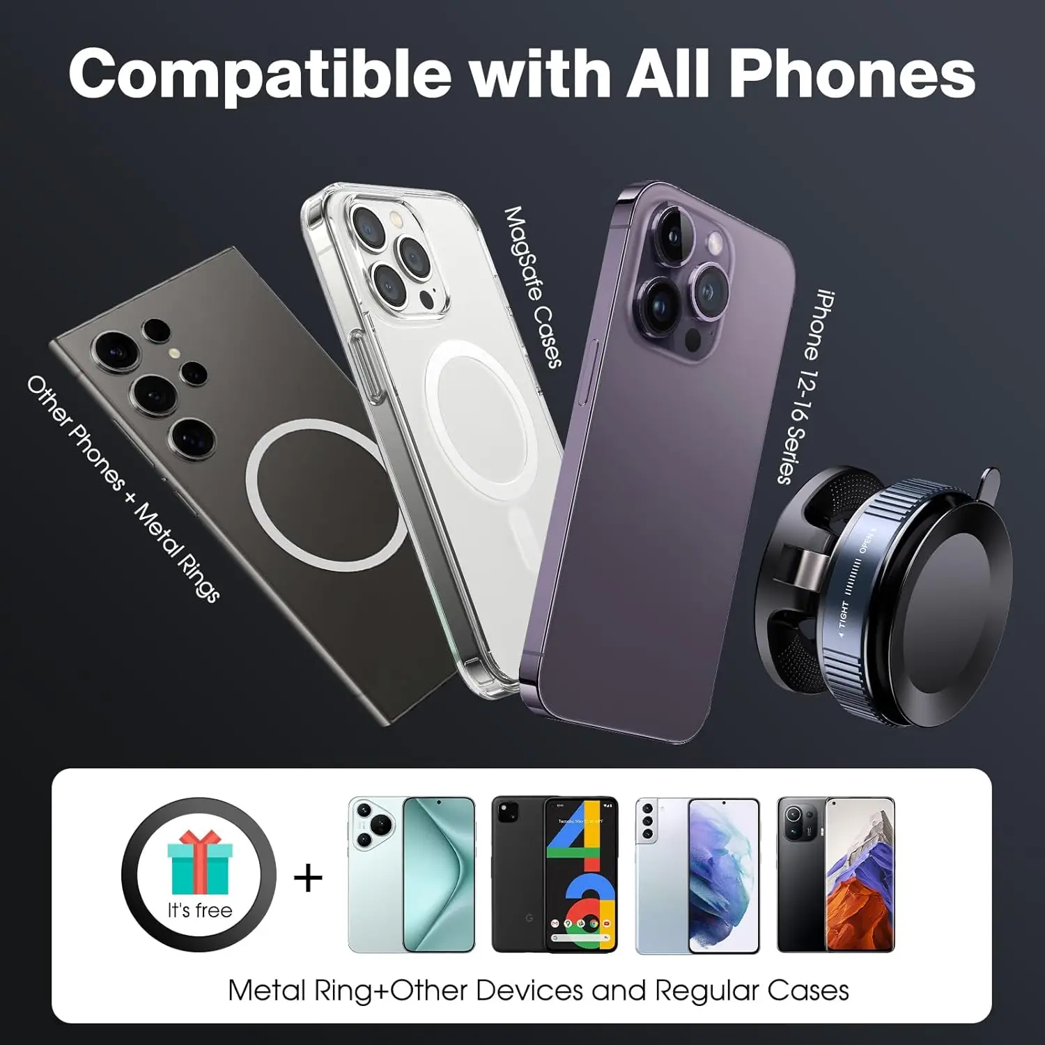 Supporto Telefono Con Ventosa In Silicone, Attacco Magnetico Fronte-Retro Per Selfie, Videochiamate E Mani Libere, Argento/Nero/Arancione