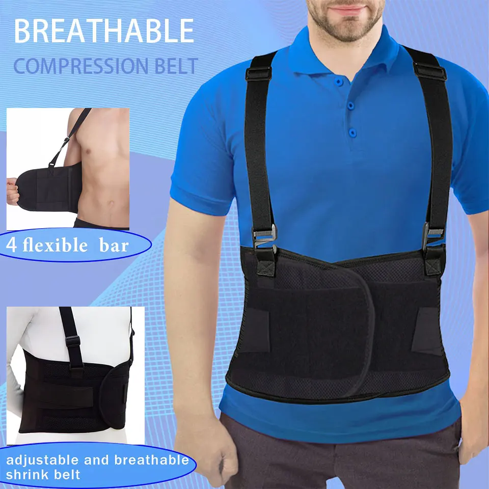 Description Picture 3 of itemBack Brace for Heavy Lifting for Men Women Lower Back with Reflective Belt Compression Waist Trainer Band with Suspender Straps
