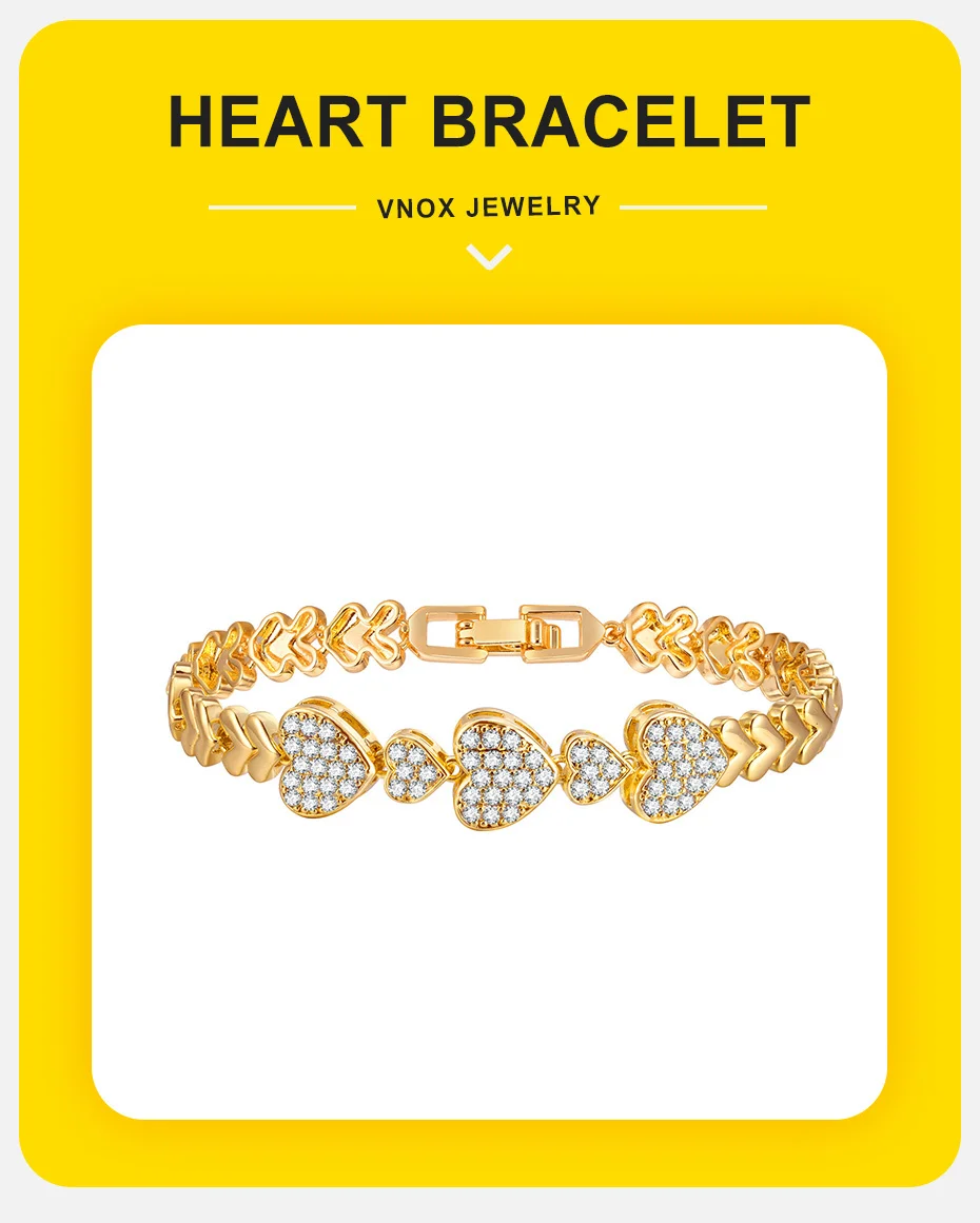 Vnox Glamour Herz Charm Kette Armbänder für Frauen, bling Zirkonia Armband, Valentinstag Muttertag Geburtstags feier Geschenke – Detail 1