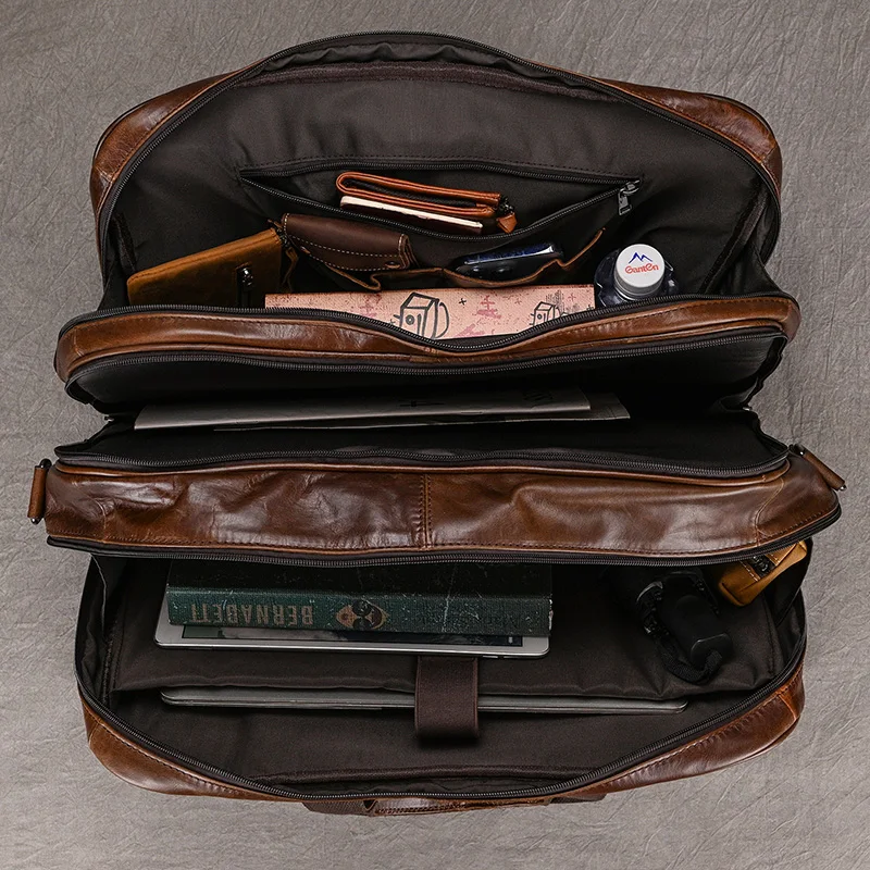 KPL 45,7 cm (18 inch) lederen aktetas, laptop-boodschappentas, beste computerschoudertas, handgemaakte tas voor dames en heren, bruin, L, schooltas