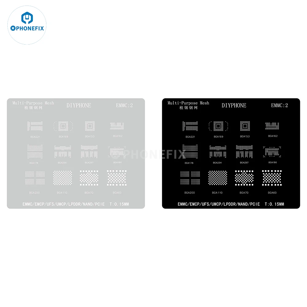 

DIYPHONE BGA Reballing Stencil EMMC 1 2 for Android Hard Disk EMMC EMCP UFS UMCP LPDDR PCIE NAND Phone Soldering Repair Tool
