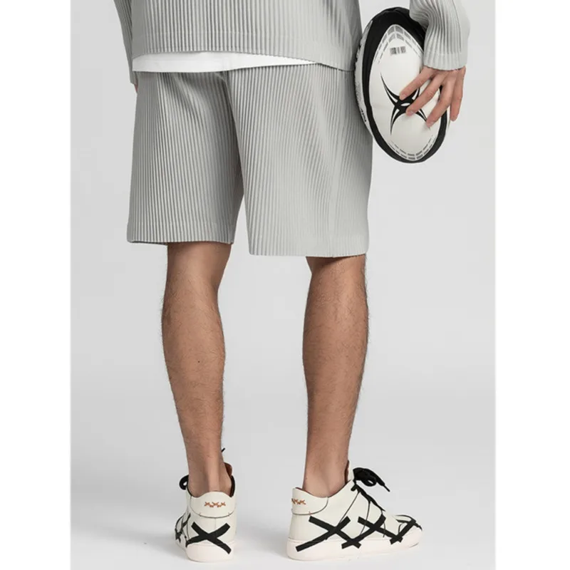 남성용 오버사이즈 패션 캐주얼 플리츠 반바지, 일본 스트리트웨어, 느슨한 아이스 실크 반바지, 남성 비치 반바지, M-2XL