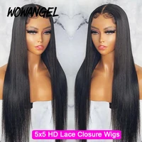 Wow Angel 5x5 Wear Go HD Lace Closure Glueless Wigs 28in Perruque droite malaisienne Perruques humaines pré-plumées Perruque prête à partir pour femme 3