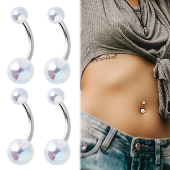 아크릴 진주 스테인리스 스틸 배꼽 단추 링, 레이저 다채로운 배꼽 단추 네일, 섹시한 인간 피어싱 쥬얼리, 여성용 1 개