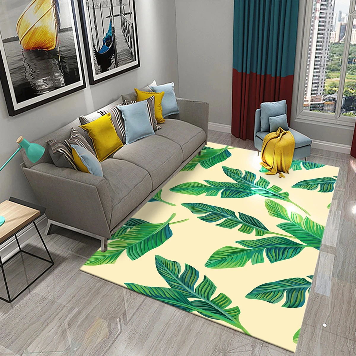 

Palm Leaf Carpet Green Tropical Plants Rug Kitchen Bathroom Anti-Slip DoorMat Yoga Carpets Living Room Bedroom Decor Floor Rugs