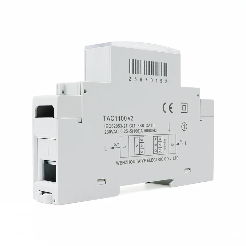 100A 단상 230V Din 레일 미터 전기 Kwh 미터 다기능 에너지 미터 RS485 Modbus RTU 미터 TAC1100