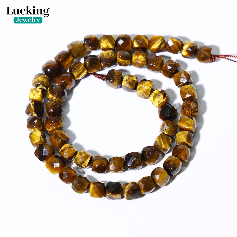 A+ Natural Yellow Tiger Eye Square Faceted 6.5-7mm Gemstone Beads for Jewelry Making, Healing Stone, Fashion Accessories 6