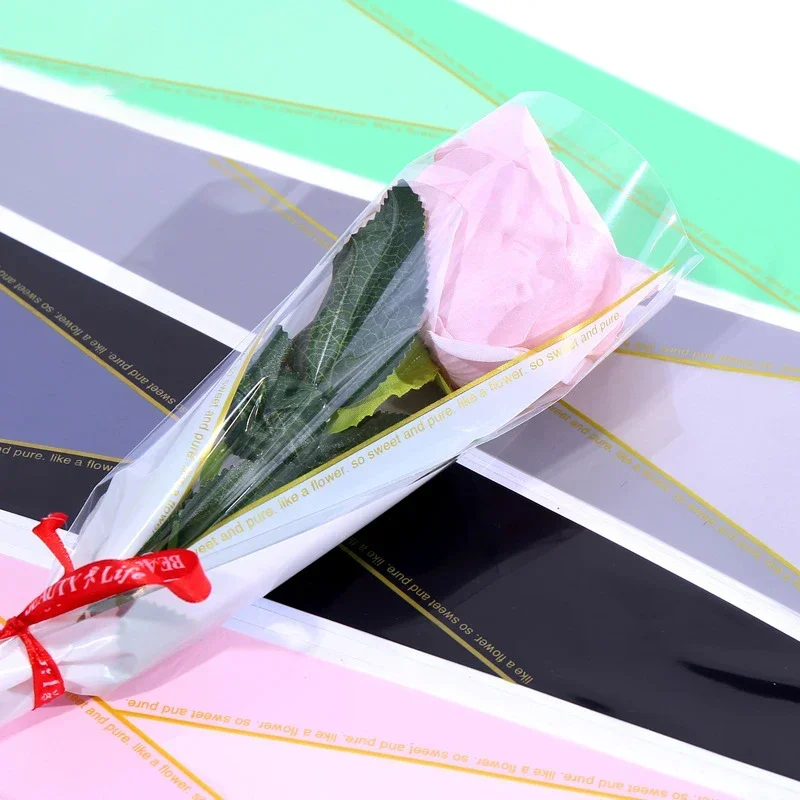 50pcs/pack Single Rose Packaging Bag Phnom Penh Triangle Single Packing Waterproof Packaging Bag Flower Shop Supplies flower wrapping paper scrapbooking paper gift wrapping paper floral wrapping paper
