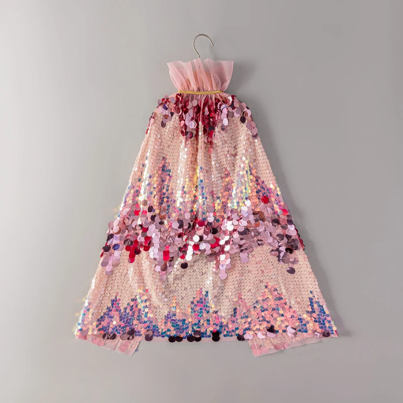 Magischer Glitzer-Umhang für Mädchen, glitzernder Pailletten-Prinzessinnen-Umhang mit Knopfverschluss, geeignet für Verkleidung, Party, Abschlussball, Show und Geschenk – Detail 2