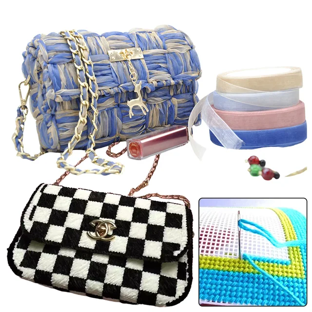 Plastic Weaving Plastic Mesh Cloth For Bag Making DIY Handcraft Bags Weaving Material Latch Hook Bags Made Plastic Grid Hook 5