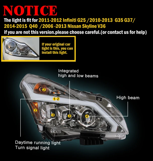 インフィニティ G37 ヘッドライト 2個セット JDM 08 Nissan Skyline Cupe V36 Infiniti G37 Headlights