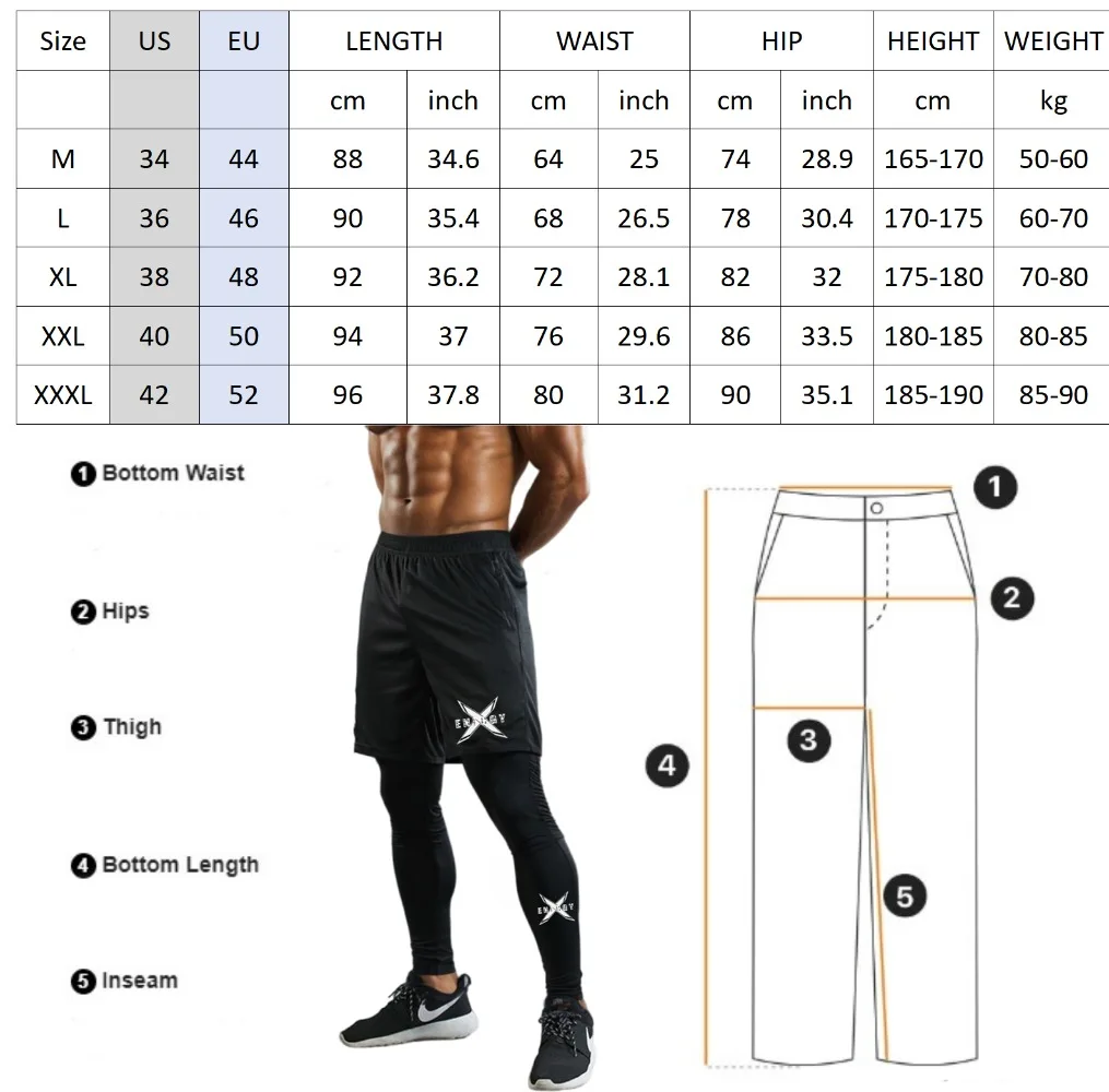 Compression Running Pants Men's 2 in 1 Quick Dry Athletic Workout Sweatpants Shorts Gym Leggings