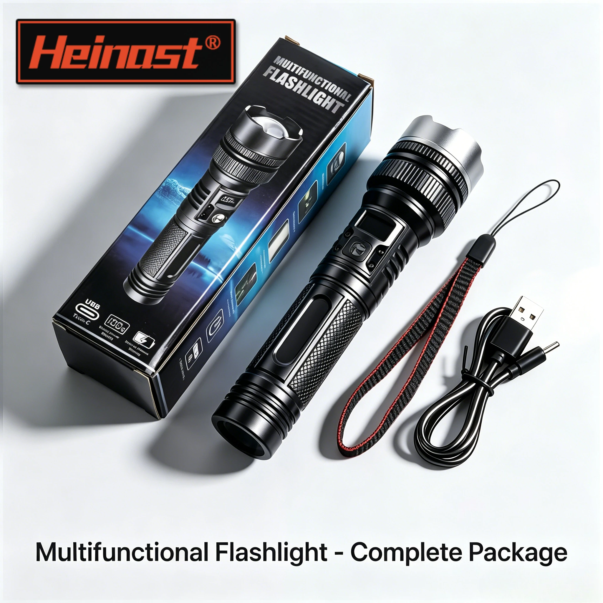 900000LM Powerful LED Flashlight USB Rechargeable Zoom Torch with Digital Display Handheld Flashlights for Camping Hiking