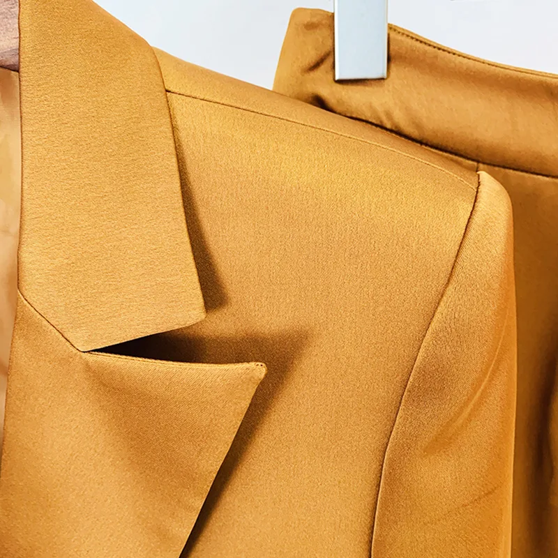 Tesco Star Fashion Solid Suit Sets Double Breasted Blazers+Straight Wide Leg Trousers Casual Outfits For Holiday Female Clothes