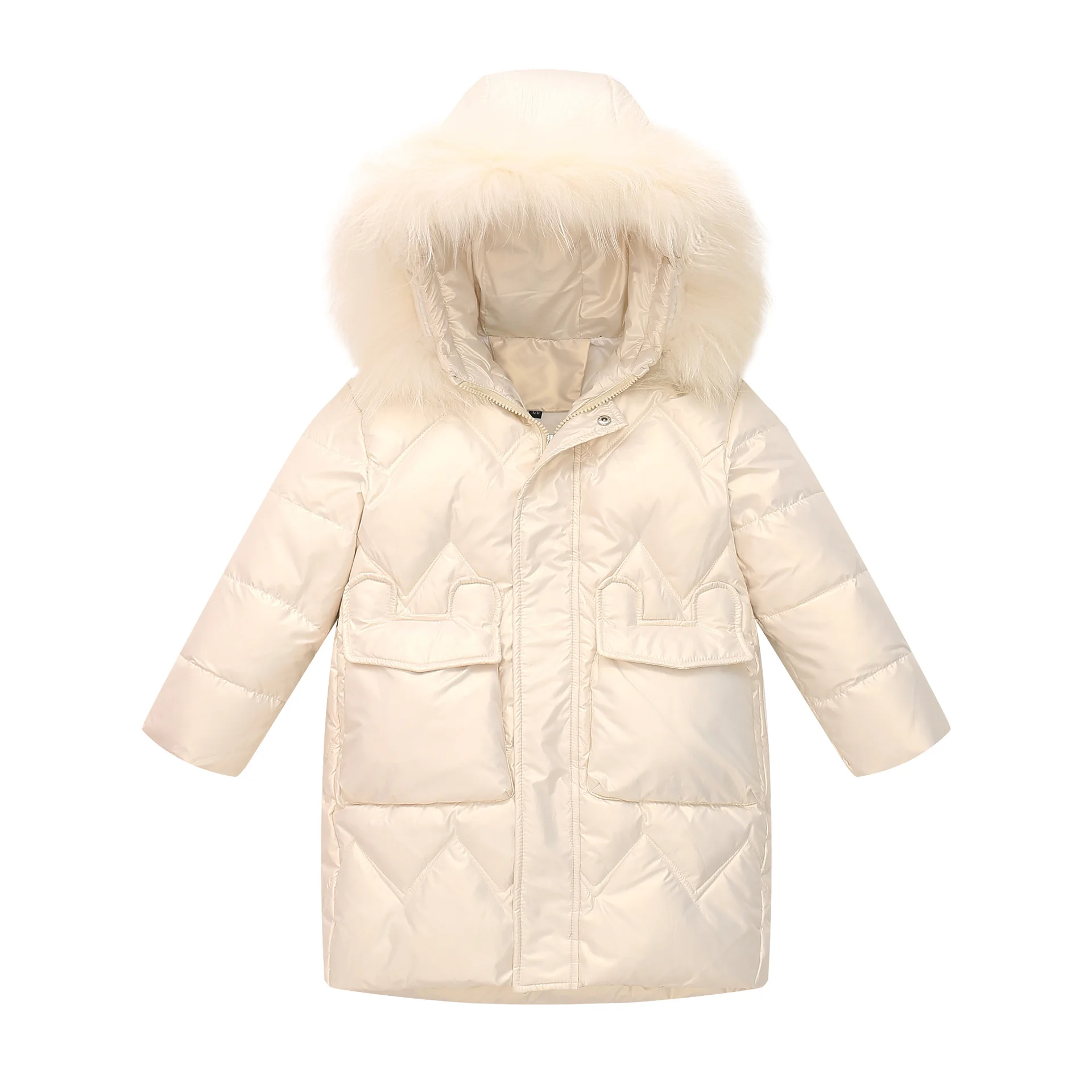 

new children's down jacket, girls' medium and long children's big hairy collar, baby's foreign children's clothes