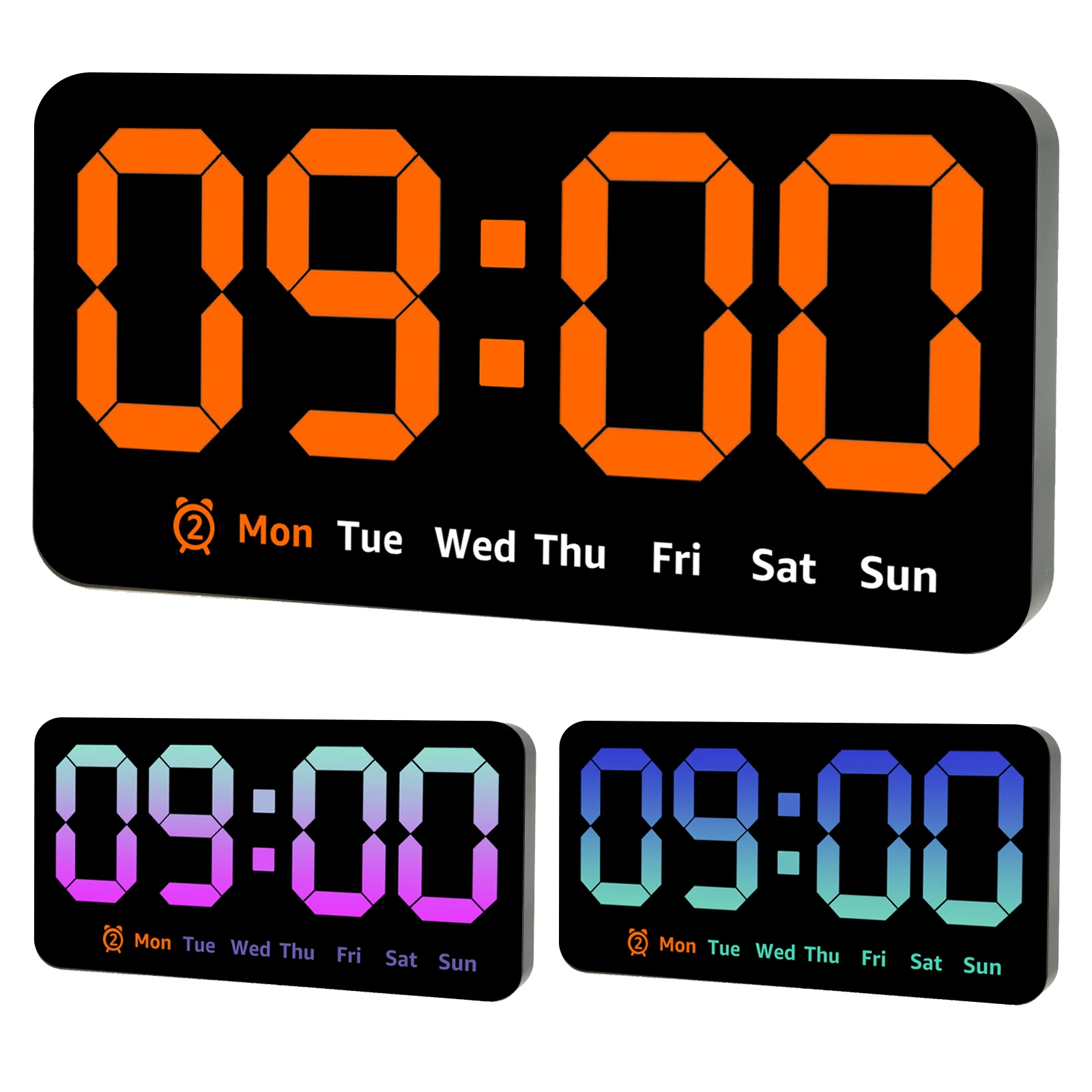 Large Display LED Digital Wall Clock with Date, Temperature, and Dual Alarm