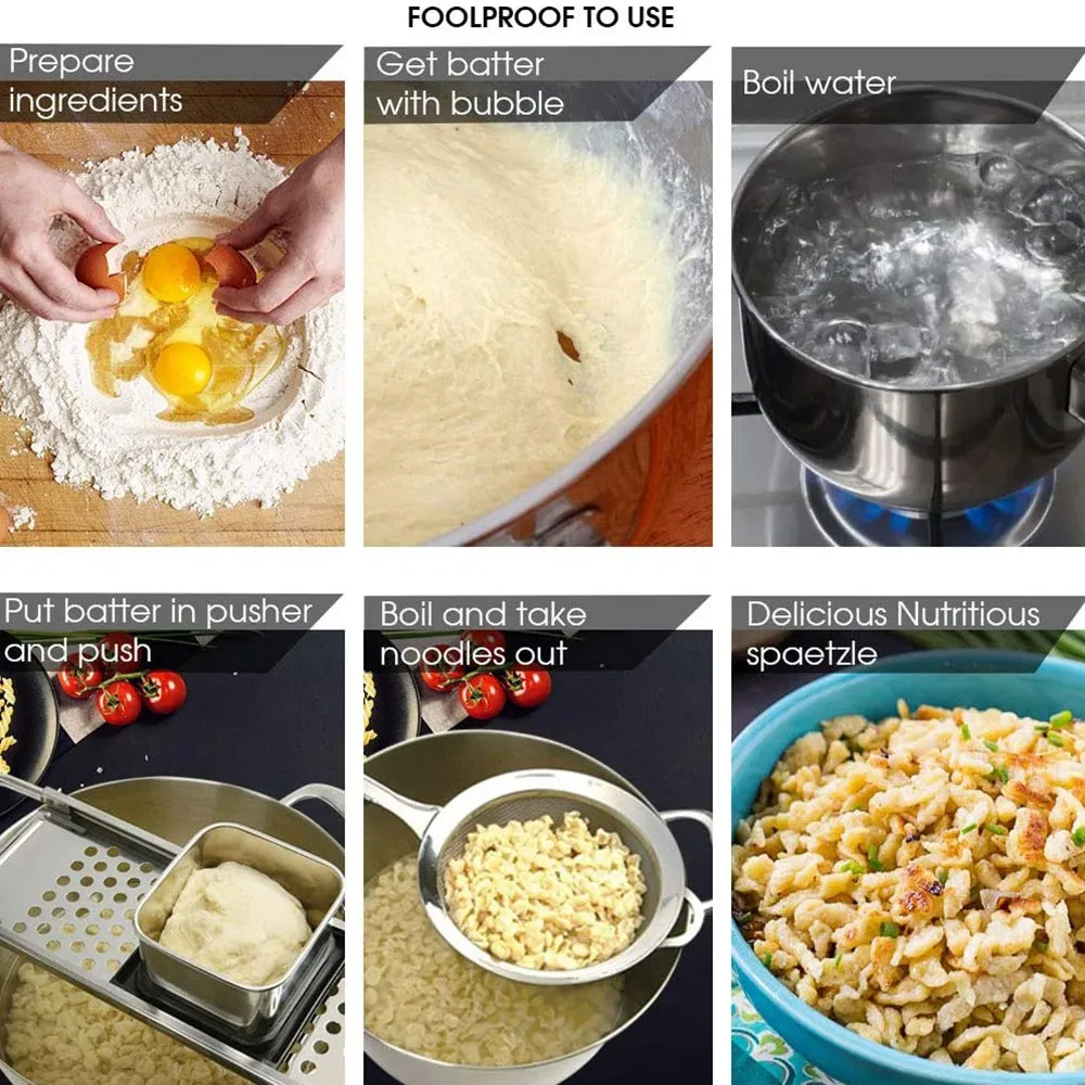 Stainless Steel Spaetzle Maker with Comfort Rubber Grip Handle for Dumpling Noodle