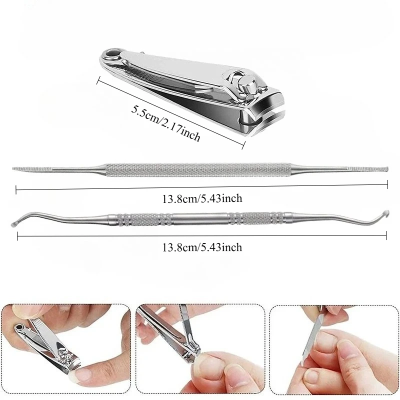 3종 전문가용 내성 발톱깎이 세트, 스테인리스 스틸 네일 클리퍼, 리프터와 보관함이 포함된 스테인리스 스틸 파일-냄새 없음