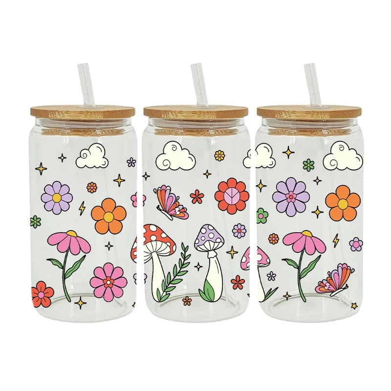 UV DTF Transfer Sticker Flowers 16oz Libbey Glasses Wraps Bottles Cup Can DIY Waterproof Easy To Use Decals D10722 dtf transfer sticker