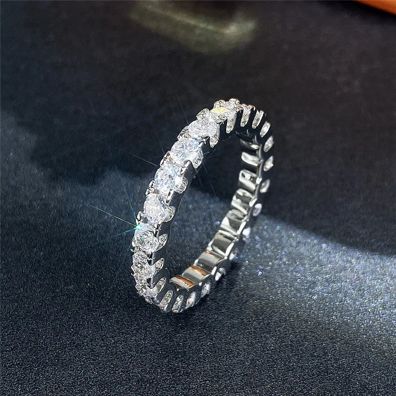 Chic Silver Color Crystal Rings for Women Iced Out Tennis