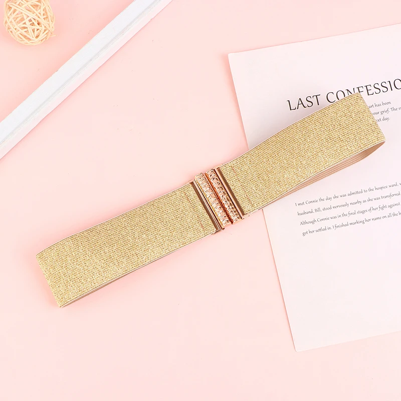 

Vintage Gold Belt Elastic Wide Waist Belts For Women Metal Buckle Waistband Stretch Cummerbands Dress Jacket Decor Belts