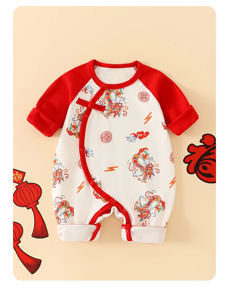 Herbst-Baby-Strampler für Mädchen und Jungen, Winter, niedliches Tier-Design, rot, Weihnachten, 100er Baumwolle, chinesischer Vollmond, ohne Knochen, Kapuzenpullover für Neugeborene – Detail 7