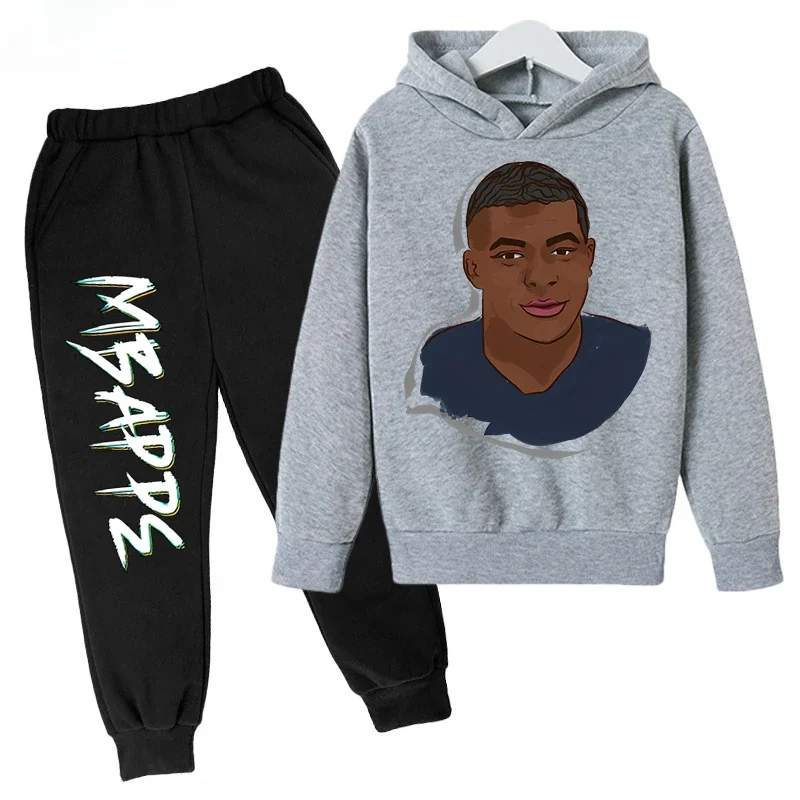 thumbnail image 1 of Conjunto de sudadera y pantalones con estampado de Mbappé para niños, primavera y otoño, conjunto de ropa deportiva de 2 piezas para niños y niñas, ropa para niños, 1 of 5