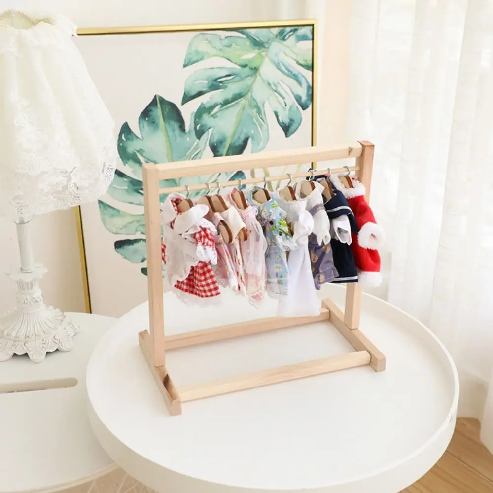 Wooden Doll Clothing Hanger Mini Dollhouse Supplies Garment Organizer Doll House Decor Simulation Dollhouse Furniture Toys Kids bra hanger sturdy and durable wooden scarf organizer space saving hangers clothes organizer for beanie scarfs bras pet clothes