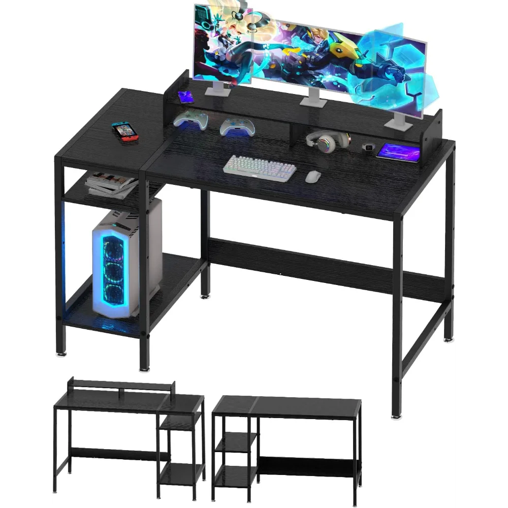Computer Desk - 47” Gaming Desk, Home Office Desk with Storage, Small Desk with Monitor Stand, Storage Space-Savor external hd tv box digital computer program receiver tuner with speaker support crt lcd monitor video cable for tv computer