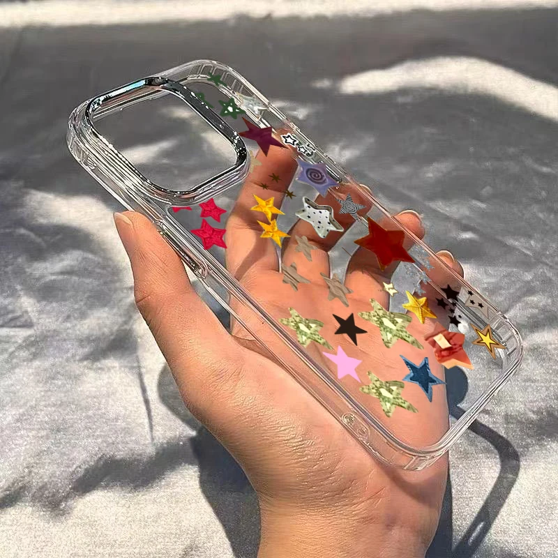 Colorful Stars Electroplated Lens Frame Soft Clear Back Case Cover