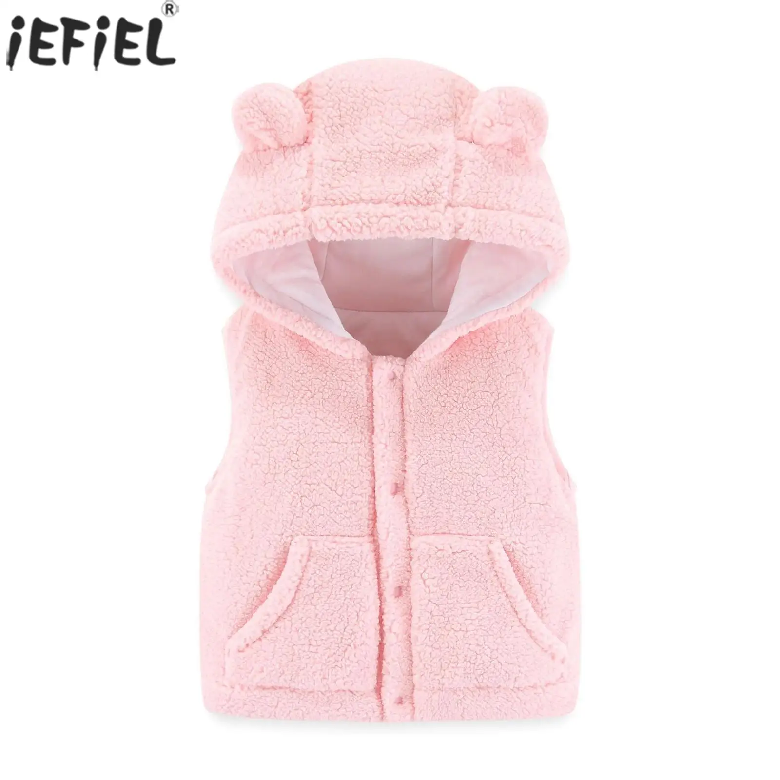 

Baby Girls Boys Fall Winter Warm Vest Coat Fleece Hooded Waistcoat Snowsuit Hoodie Bear Ears Sleeveless Buttons Thick Outerwear