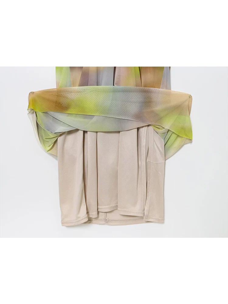 TFMLN Women Elegant Halter Long Dress Tie Dye Print Sexy Deep V-neck Halter Dress Summer New Slim Sleeveless Ankle-Length Dress