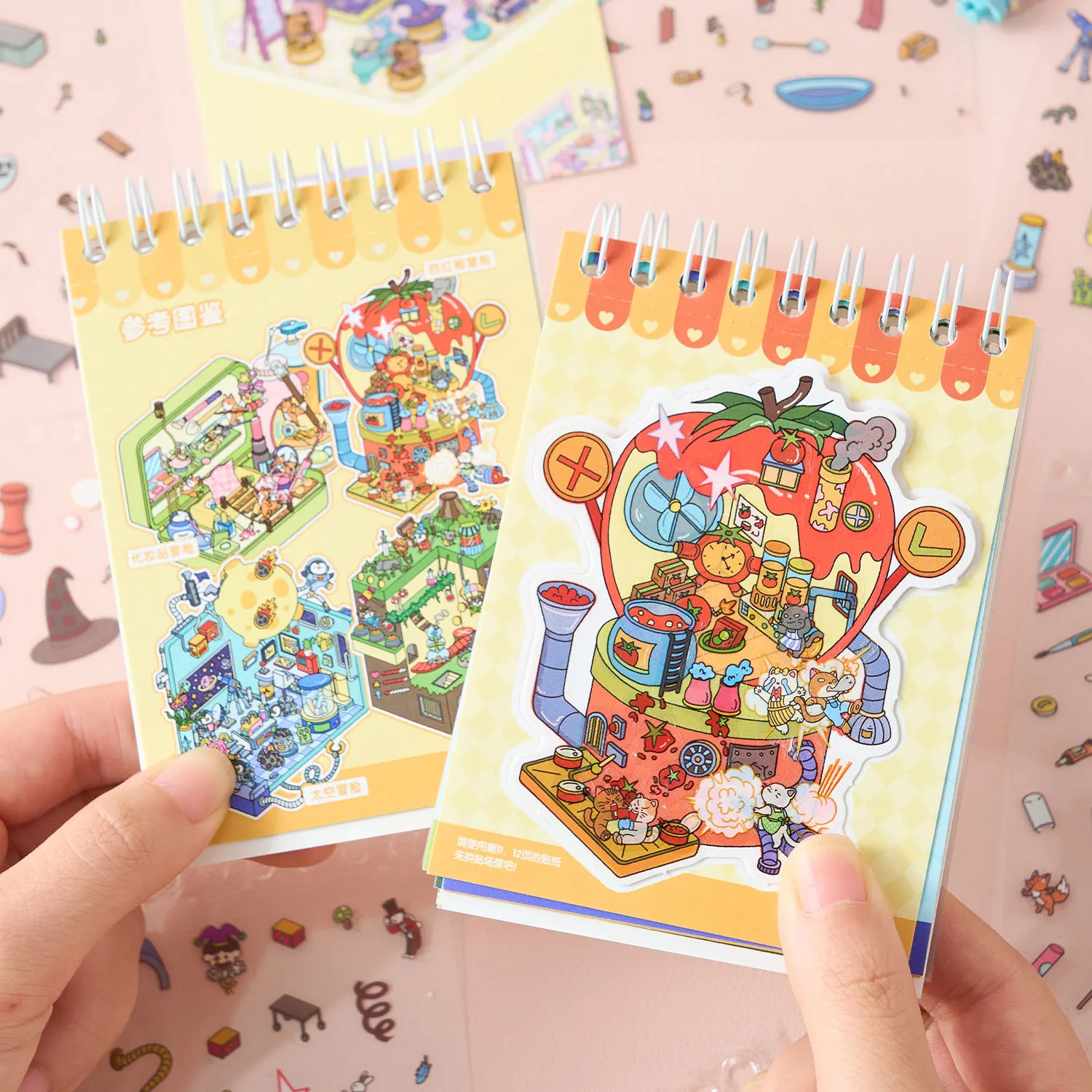 귀여운 동물 종족 3D 모험 마을 풍경 스티커북 DIY 포켓 캐빈 장면 크리스마스 선물 ?