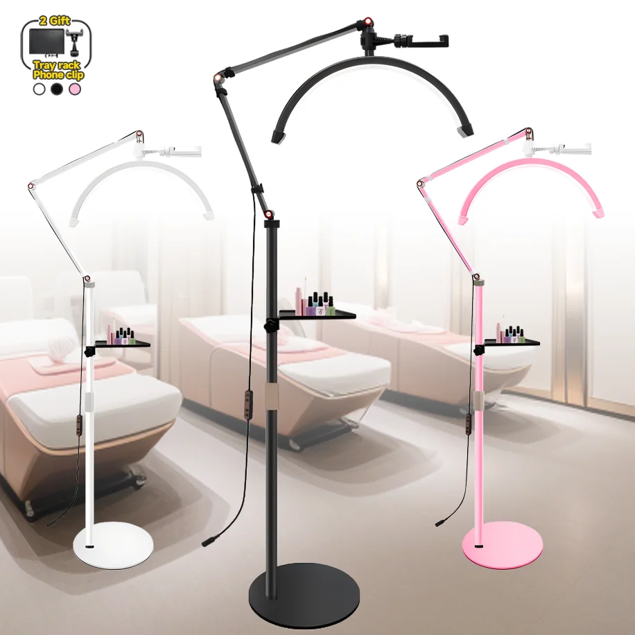 LED 반달 속눈썹 조명, 온도 3000K-6000K 바닥 LED 램프, 미용 얼굴 스킨 케어 문신 눈썹 촬영용, 16 인치