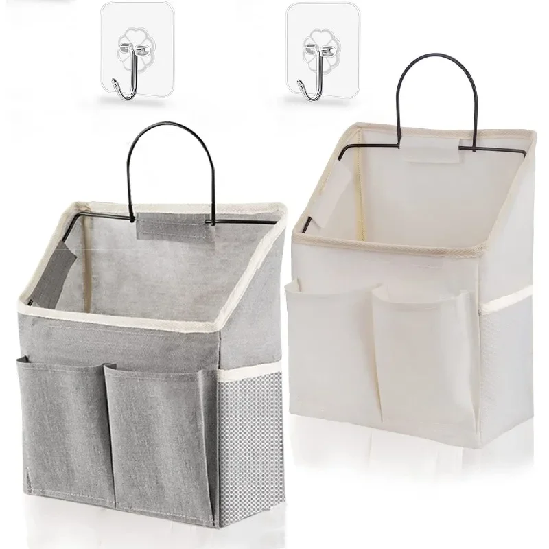 Linen Cloth Hanging Storage Bags Organizer Wall-Mounted Storage Bag Book Magazine Phone Holder Door Wall Storage Bag With Hook