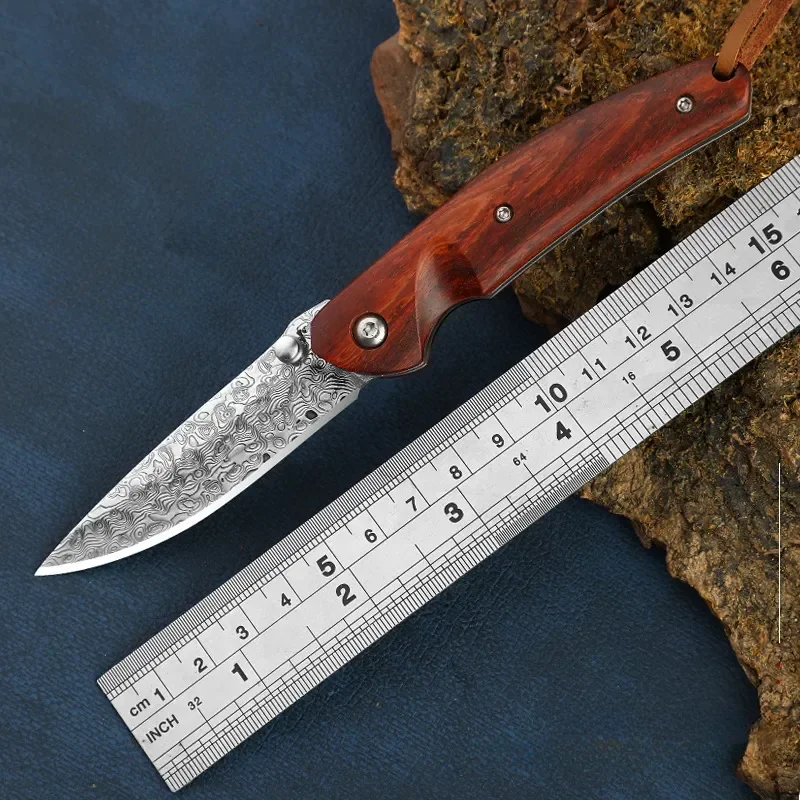 

Damascus Steel Outdoor Folding Knife Men's Creative Mini Portable Self-Defense Knife Military Tactical Hunting Fishing Knife