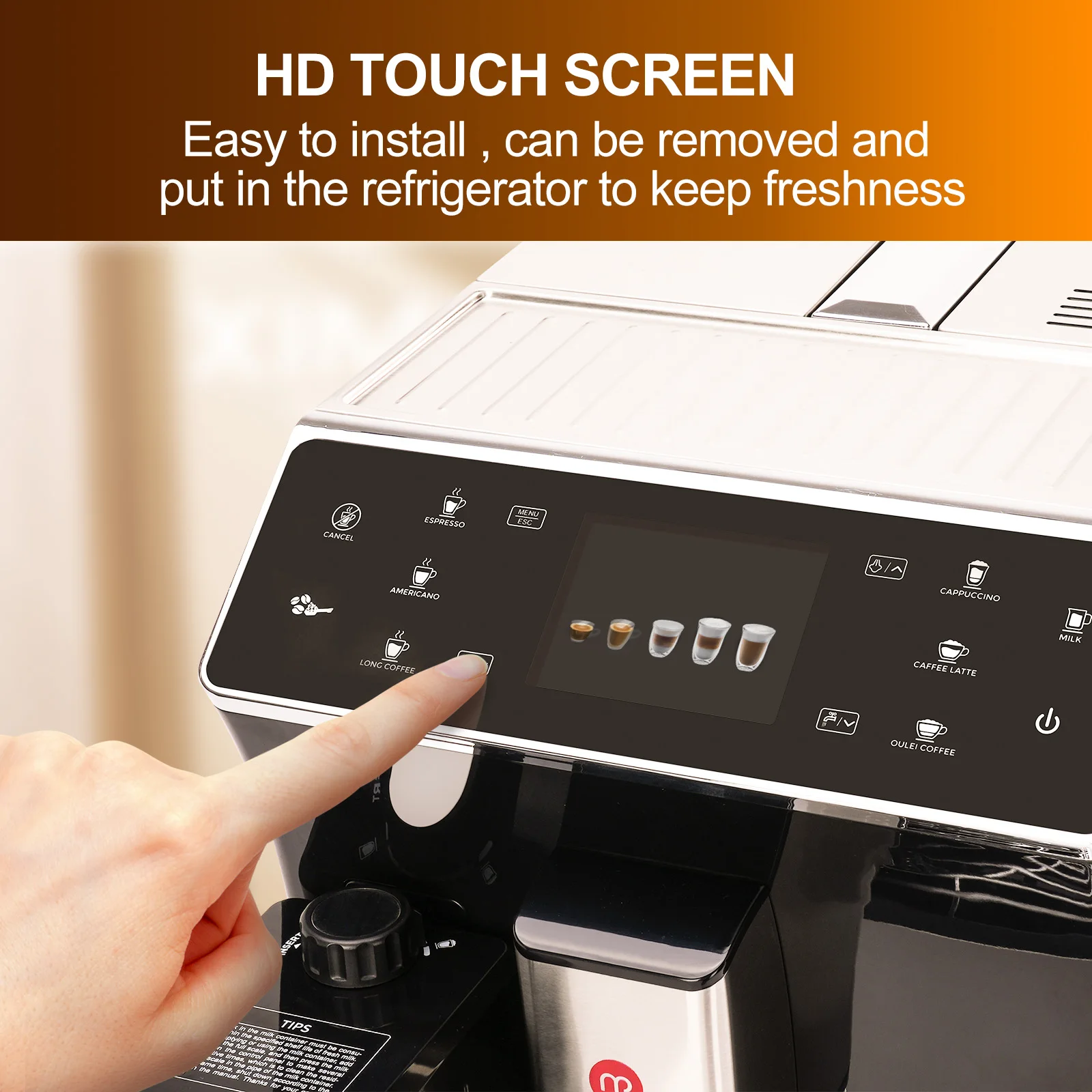 Automatic Coffee Machine Fully Espresso Machine Built-In Automatic Milk Frother Tank Intuitive Touch Display 8 Flavors