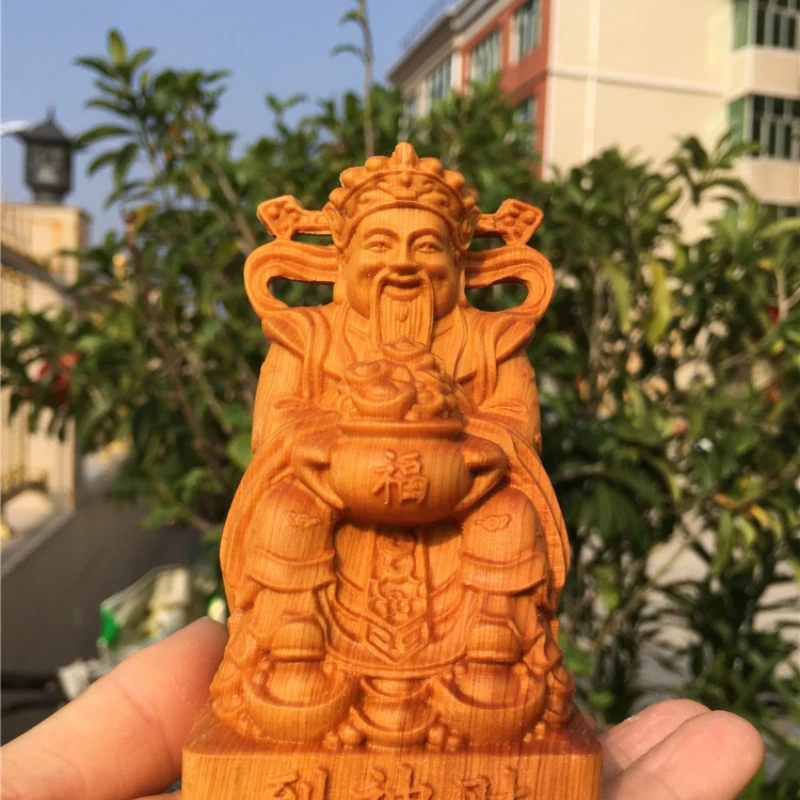 

Cliff cedar wood carvings Cornucopan text God of wealth Buddha decoration God of wealth home worship idol shop opening gifts