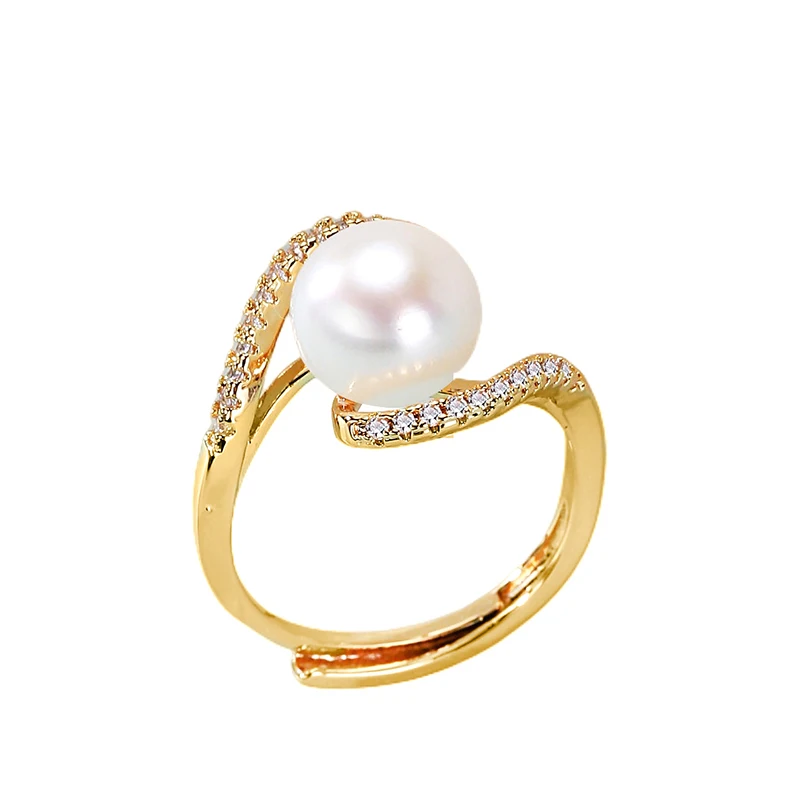 MULICHEN Freshwater Pearl Women Ring Plated 14K Gold Inlaid Zircon Elegant Jewelry Anniversary Gift Free Shipping Wholesale
