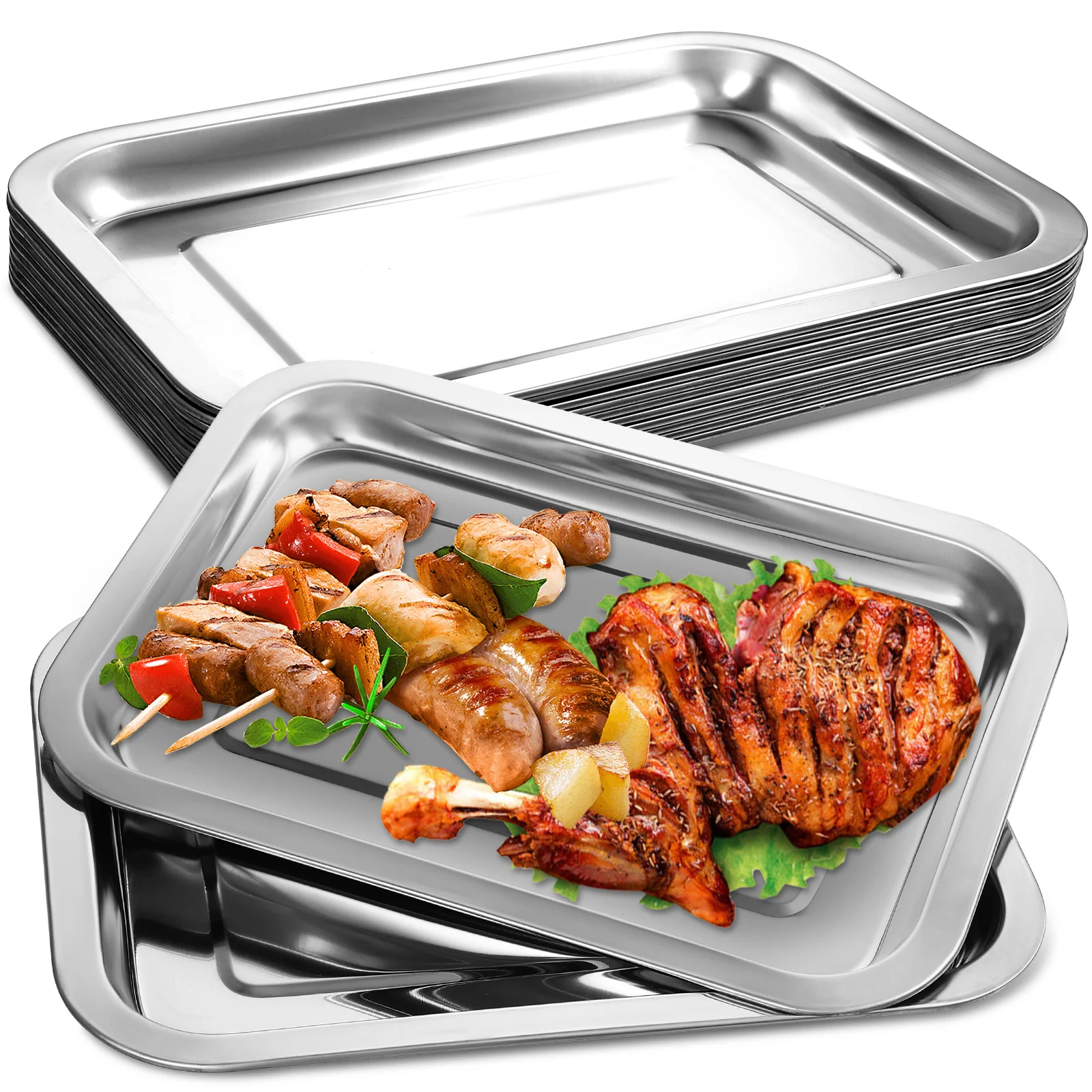 

10 Pcs Baking Sheets Stainless Steel Cookie Sheet Trays for Oven Nonstick Bakeware Pans
