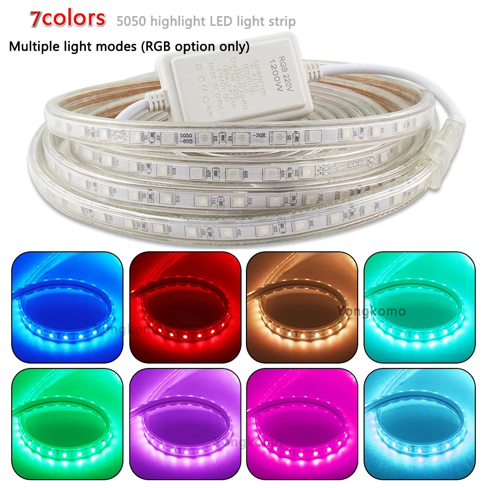 

SMD 5050 AC 220V LED Strip Outdoor Waterproof RGB SMD5050 220 V LED Strips Flexible Ribbon Home Decoration 1M 2M 5M 10M 20M