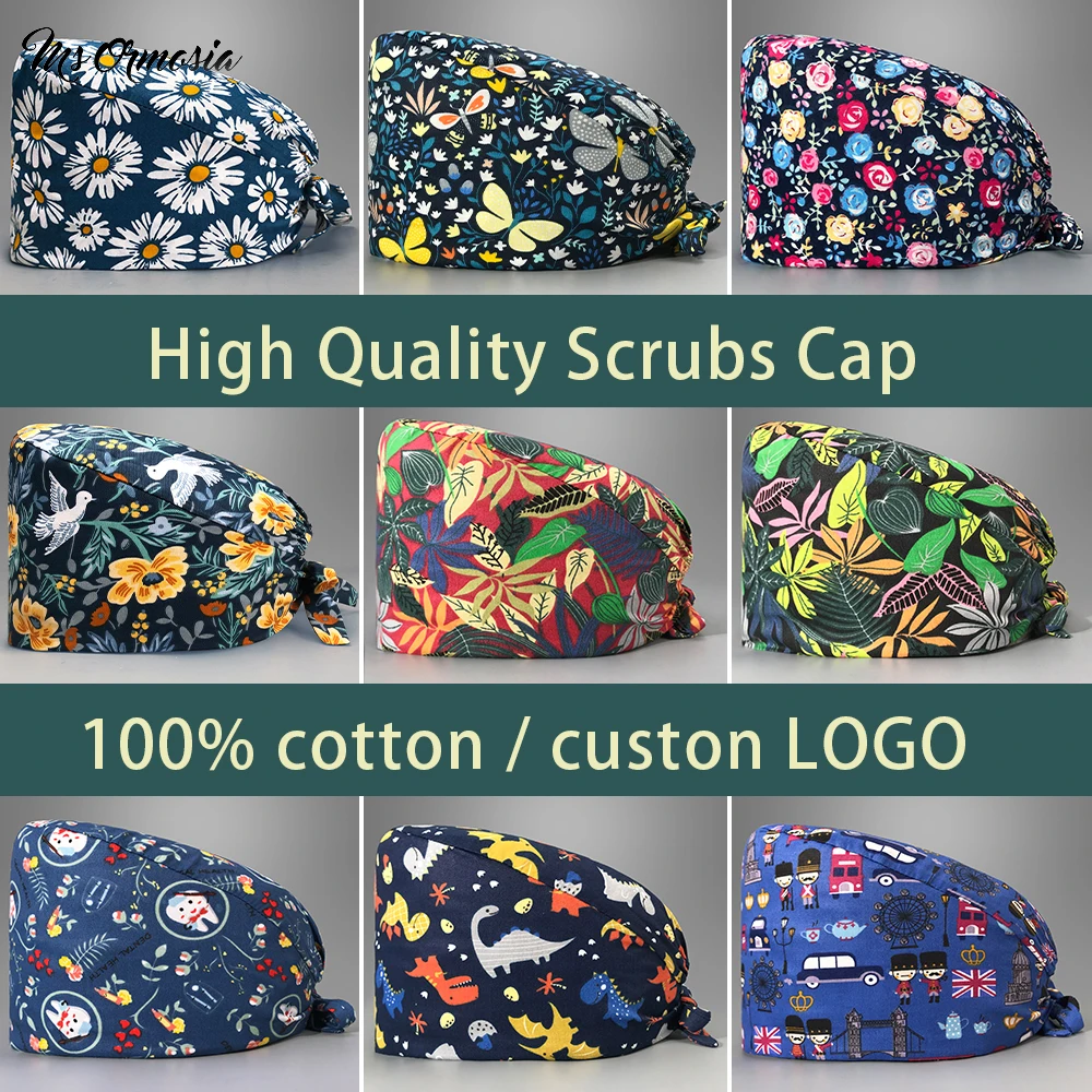 Flowers Printing Nursing Caps Pet Veterinary Beauty Salon Work Hat